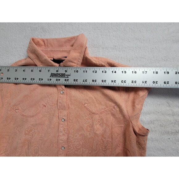Outback Trading Co Women Peach Tooled Short Sleeve Button-Up Western Shirt Small - Picture 6 of 8